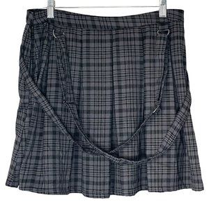 Hot Topic Black & Grey Plaid Pleats Removeable Suspender Skirt Juniors Large